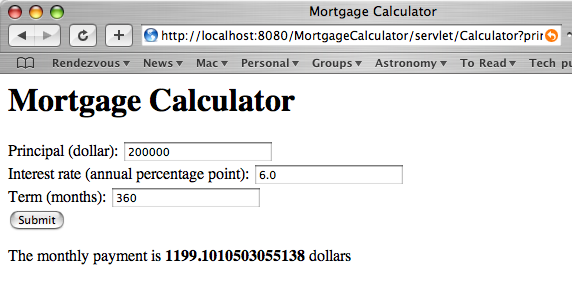 The Mortgage Calculator sample application.